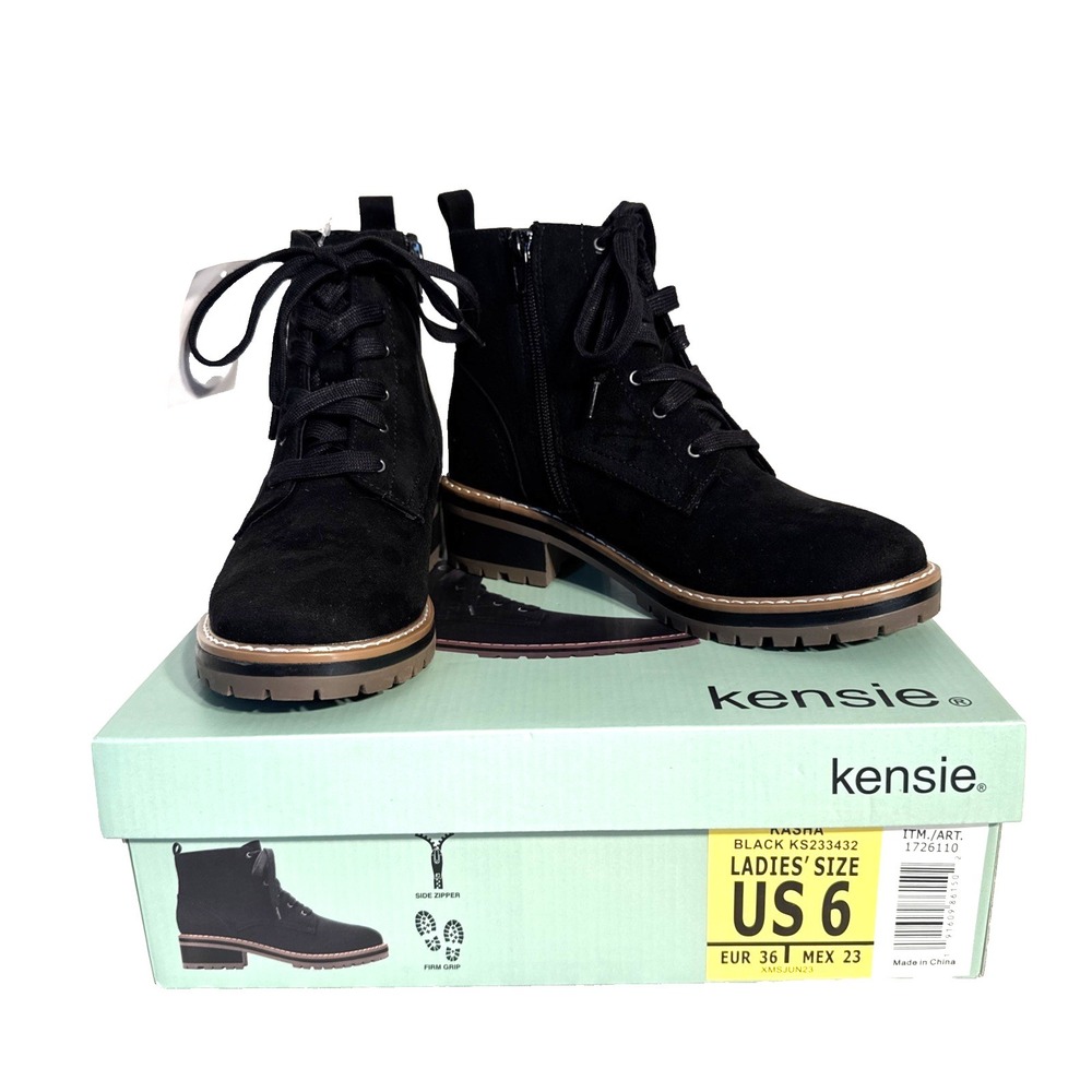 Kensie Kasha Ladies' Lace Up Boots BLACK size 6 New In Box